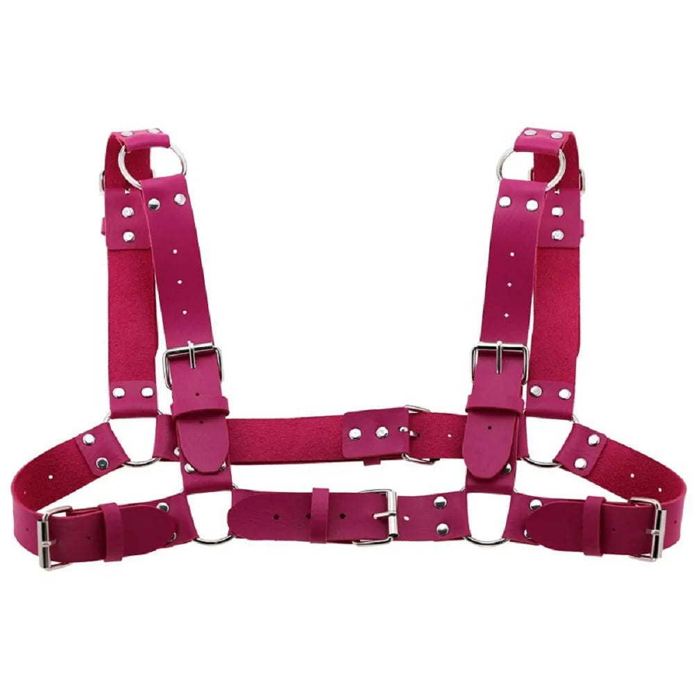 Decopunk Women Men Sexy Punk Chest Harness Adjustable Caged Metal Body Chain PU Leather Choker Statement Necklace Party Clubwear