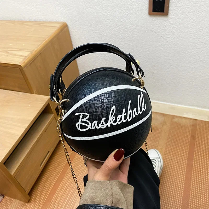 New hot ladies shoulder bag, basketball bag PU leather chain, new font printing, young ladies handbags, fashion bags.
