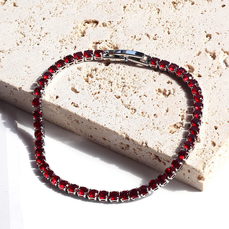 Colorful Crystal Tennis Bracelet for Women Waterproof Multicolor 3MM CZ Wedding Birthstone Hand Chain Jewelry Wholesale