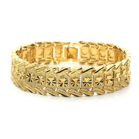 Luxury Dubai Gold Plated Bracelet For Men Flower Pattern Chunky Cuban Link Chain Bracelets Gifts For Father