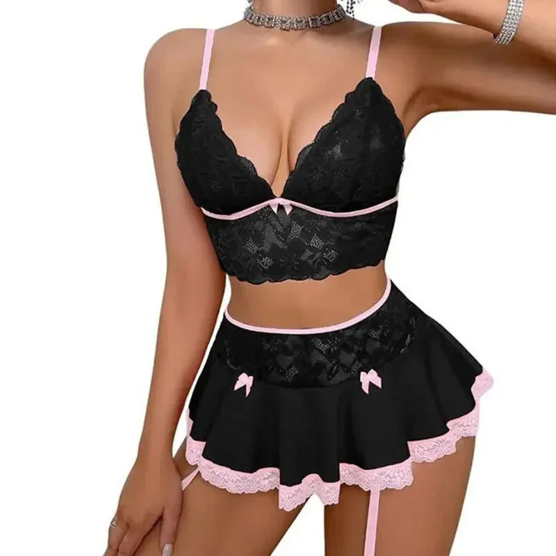 Sexy Lingerie Seamless Underwear Fancy Women Erotic Outfit Open Bra Fantasy Mini Skirt Garter Set  Cosplay Costumes Women