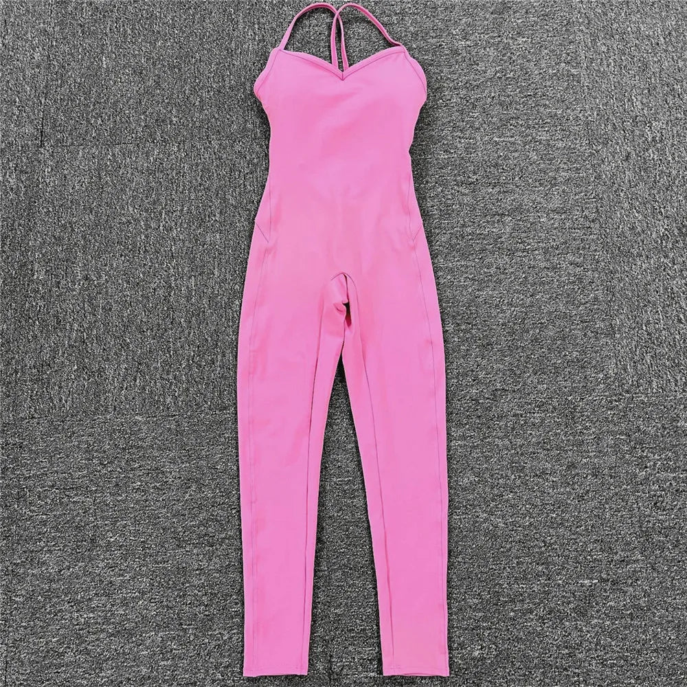 Rückenfreier Sportanzug für Damen, 2023, Lycra, Fitness-Overall, einteiliger Overall, Shorts, Sport-Outfit, Fitnessstudio, Trainingskleidung für Damen, Sportbekleidung