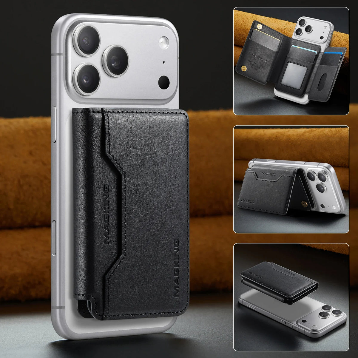 For IPhone 18 13 14 15 16 17 Pro Max Plus For Magsafe Leather Wallet Magnetic Cellphone Card Holder Multi-Card Slot Mini Wallet