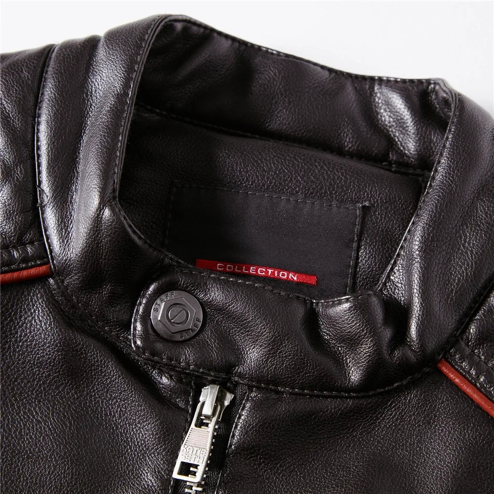 Leather Jacket Streetwear Biker Coat Slim Fit Autumn Winter Coat Men Fur Lined Men Motorcycle Jacket Fashion Men Jacket