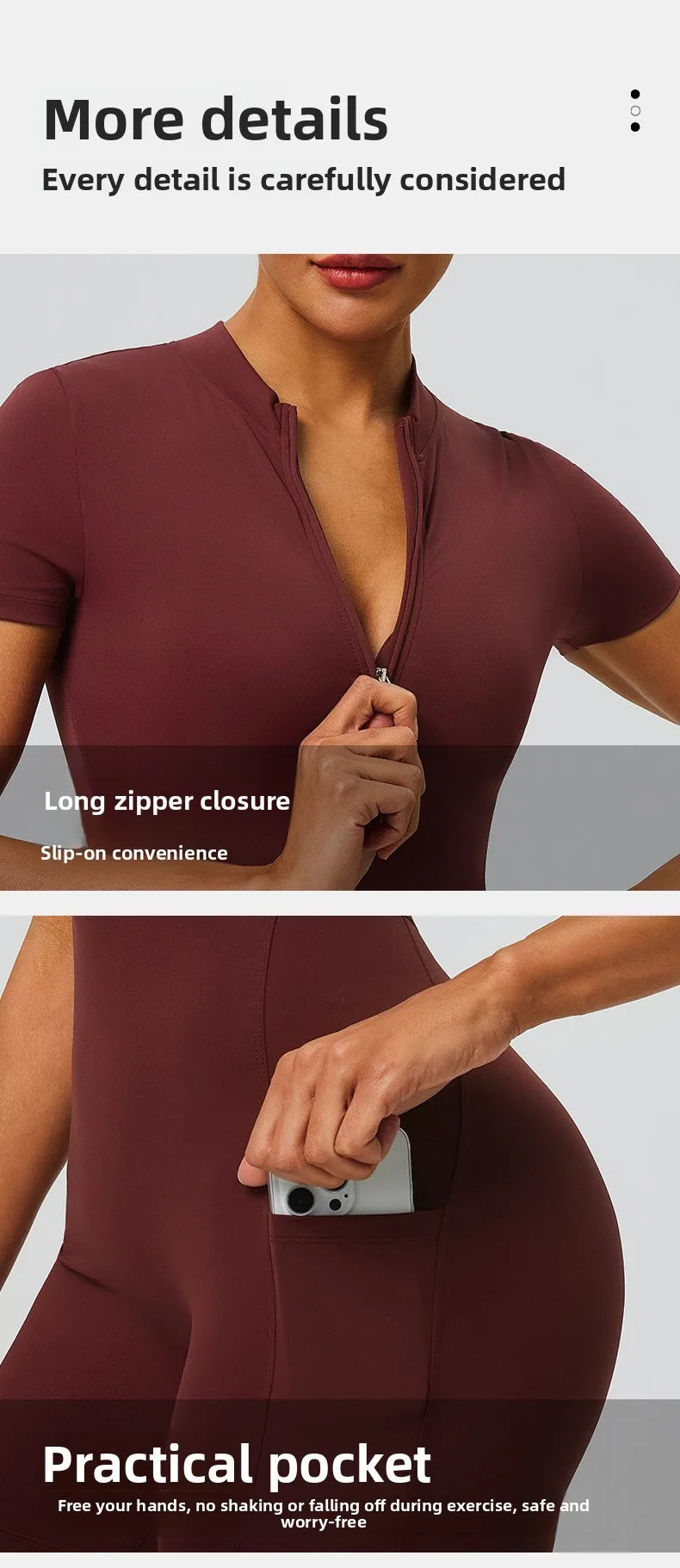 Women's zipper short sleeved yoga jumpsuit with functional pockets for hip lifting and tight fitting sports jumpsuit shorts