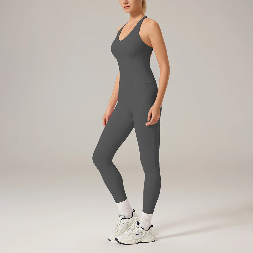 Women 2 Piece Yoga Sets Padded Tank Tops Vest Tummy Control Gym Leggings Yoga Outfits Mujer Sportswear Activewear Female