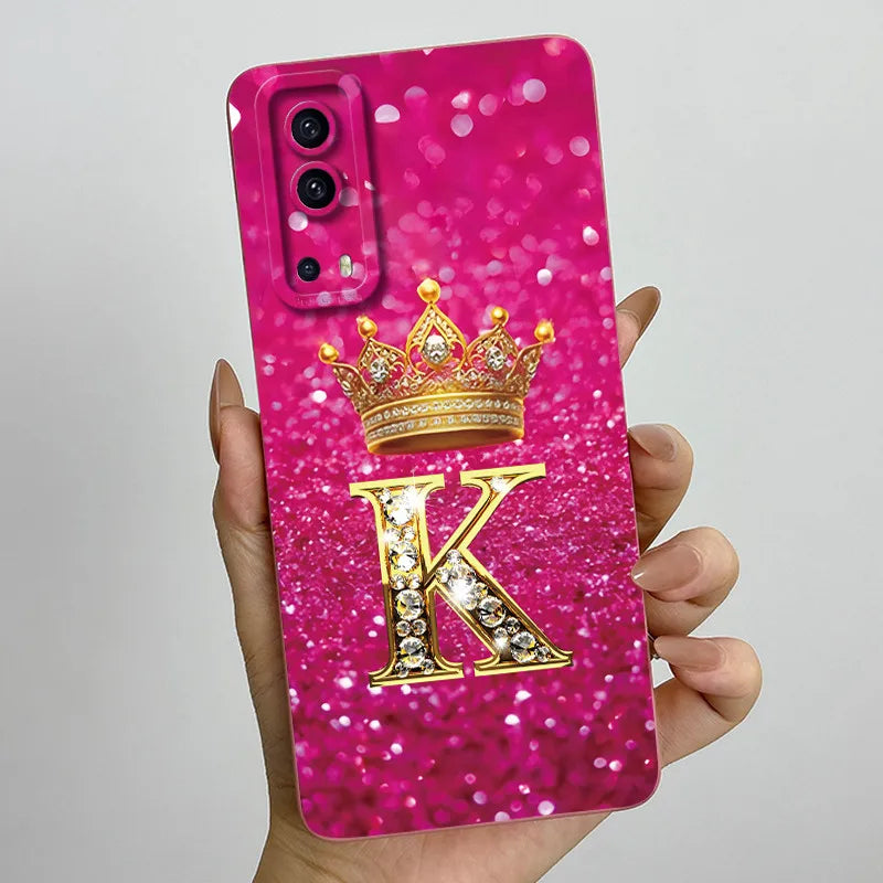 For Vivo Y72 5G V2041 Case Crown Letters Liquid Silicone Soft Phone Cases For Vivo Y52 5G V2053 Y72 Camera Protection Back Cover