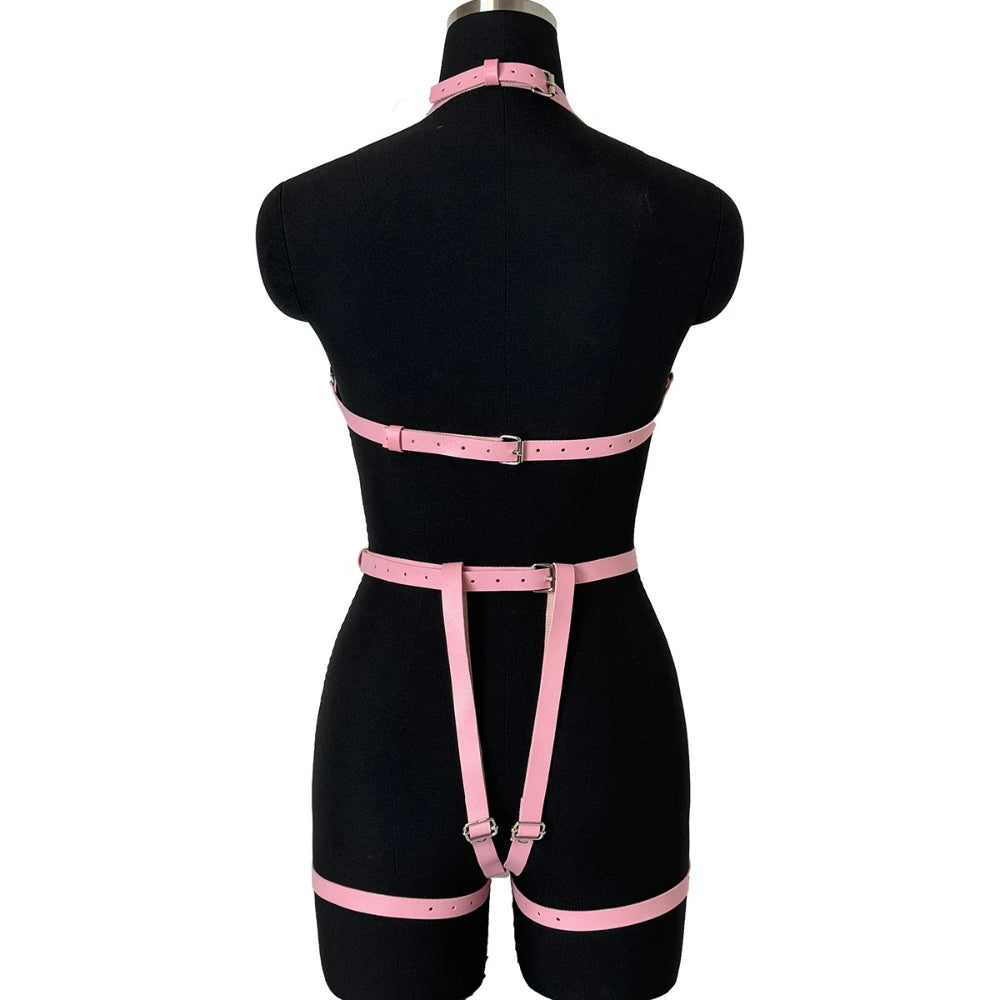 Women Gothic Punk Belt Set PU Leather Adjustable Harness Belt Street Style Exotic Set Suitable for Daily Wear or Leisure Travel