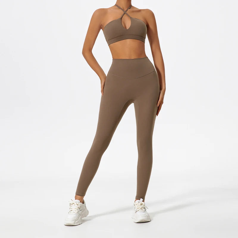 Two-Piece Women's Sports Set Chest Crossover Yoga Clothes Female Gym Bandeau Sports Bra Suits Sport Outfit For Woman