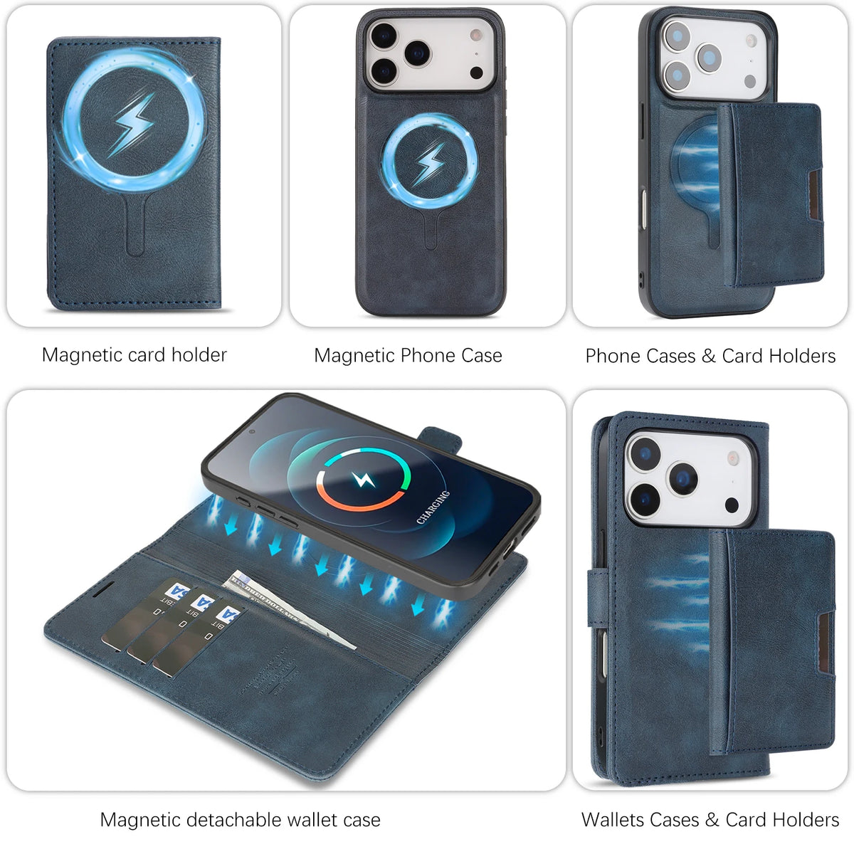 3-in-1 Luxury Leather Wallet Detachable Flip Cover For iPhone 16 15 14 13 12 17 18 Pro Max Plus For Magsafe Credit Card Wallet
