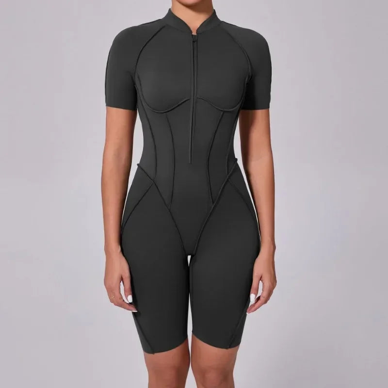 Women's Tracksuit Gym Workout Sports Clothes Outfit Zipper Jumpsuit Yoga Fitness Overalls Set Open Back Bodysuits Suit for Women