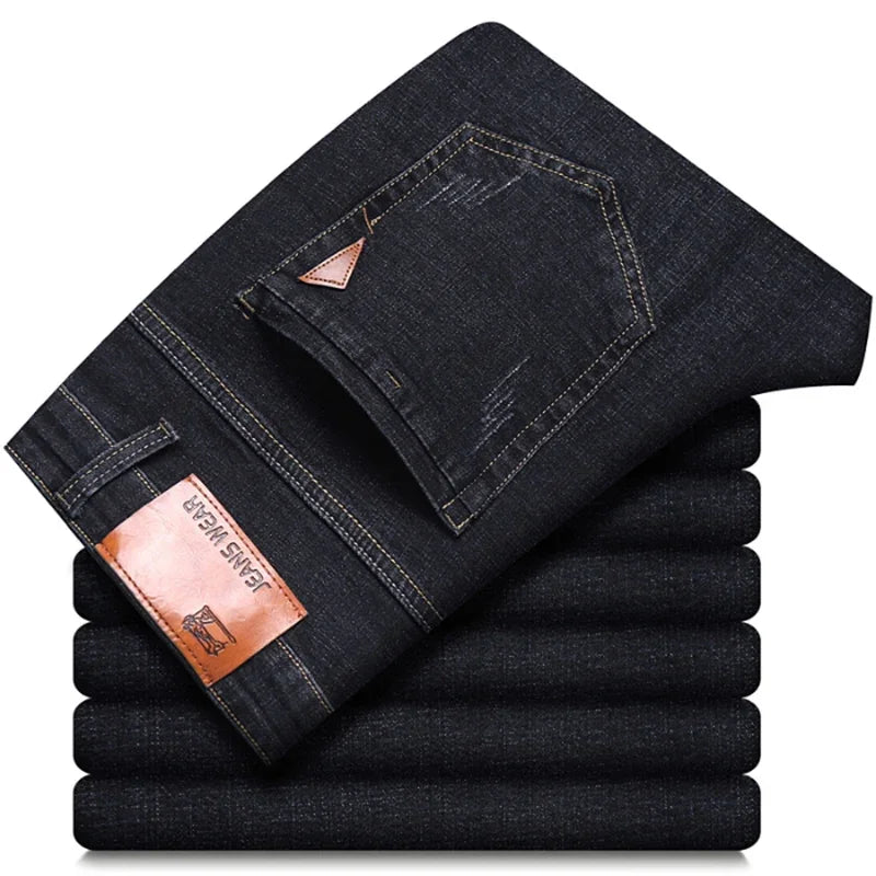 Men Fashion Straight Jeans Men New Stretch Slim Fit Pants Comfortable Soft Business Denim Trousers Male Brand Clothing
