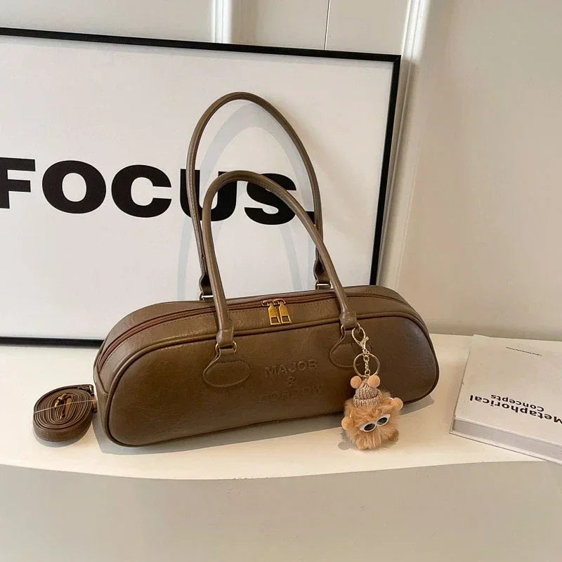 PU High Quality Zipper Shoulder Bags 2024 Sewing Thread Handbags for Women Large Capacity Versatile Shopping Free Shipping