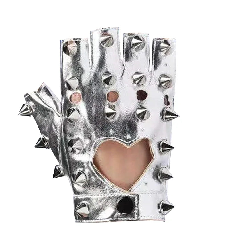 Unisex Nachtclub Sänger Leistung Handschuh Männer Frauen Halbfinger Niet Punk Party Leder Sport Hip Hop Street Dance Handschuh I102