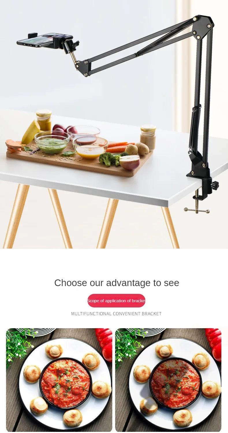 Phone Holder for Recording Videos Desktop Live Streaming Stand with Ring Light & LED Fill Light Makeup Down Photography