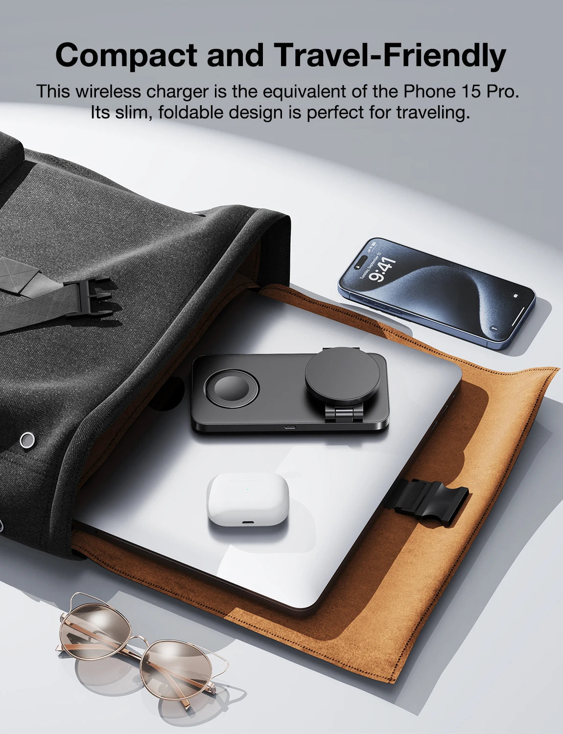 Magnetic 3 in 1 Fast Wireless Charger Stand Foldable Charging Station For iPhone 16 15 14 13 12 Apple Watch 9 8 7 6 Airpods Pro