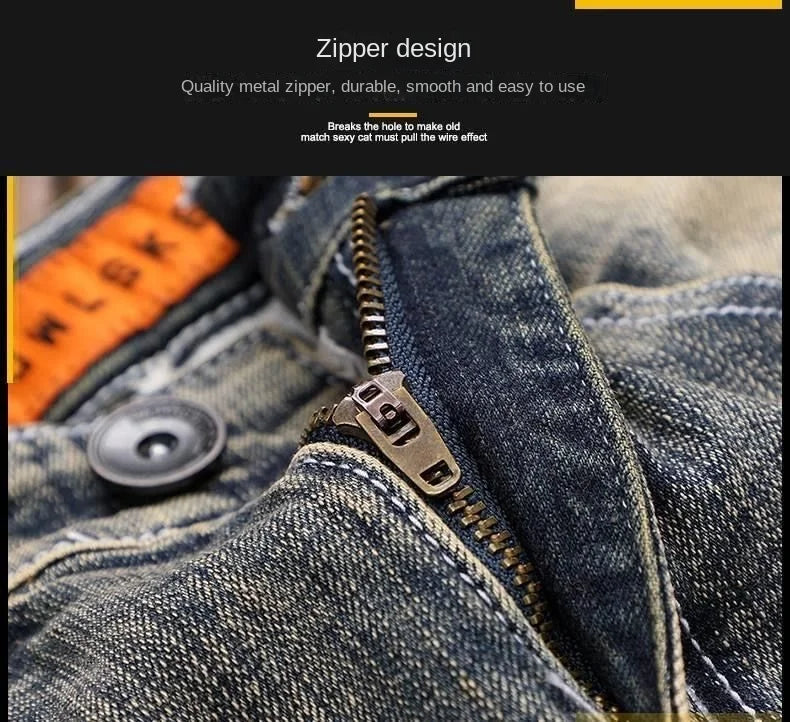 Luxury Men's Classic Jeans Straight Pants Autumn and Winter Retro Ripped Hole Denim Trousers Motorcycle Work Pants for Men