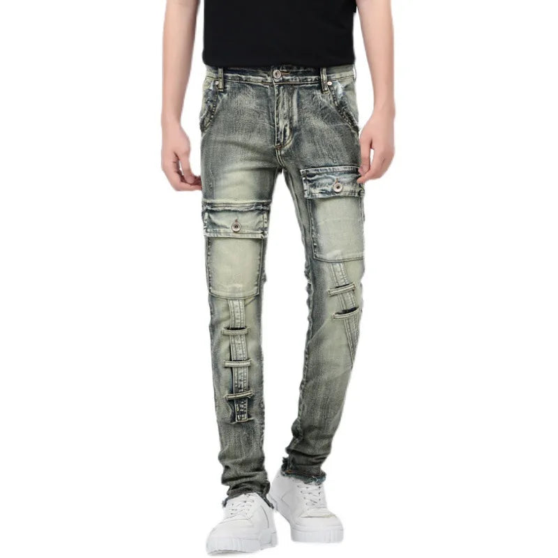 High-Quality Stylish Washed Men's Luxury Designer Jeans Trendy Men Vintage Denim Stretch  Workwear  Motorcycle Boyfriend Jeans