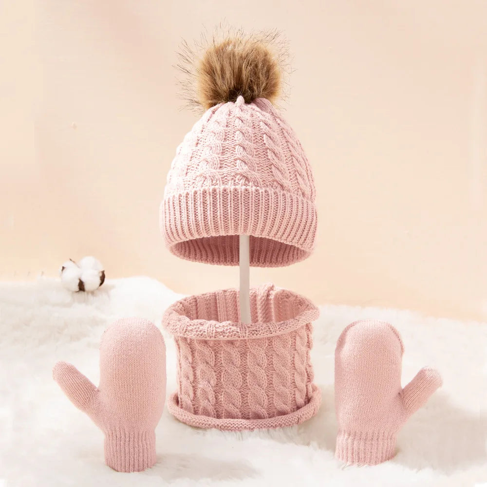 Baby Wintermütze und Schal Handschuhe Set Kinder Twist Strickmütze Mütze Neugeborenen Snood Schal Mütze Säugling Kleinkind Motorhaube Zubehör