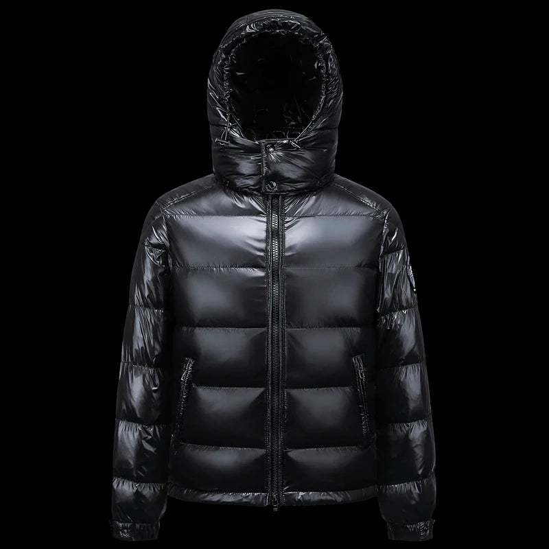 New Men's Winter Black Fashion Cold Warm Jacket Padded Thickened 90% White Duck Down Solid Color Fashion Leisure Jacket