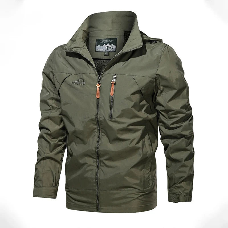 Men Loose Thin Waterproof Hooded Jackets Spring Autumn Outerdoor Hiking Hunting Windbreaker Coat Trend Streetwear Zip Up Jacket