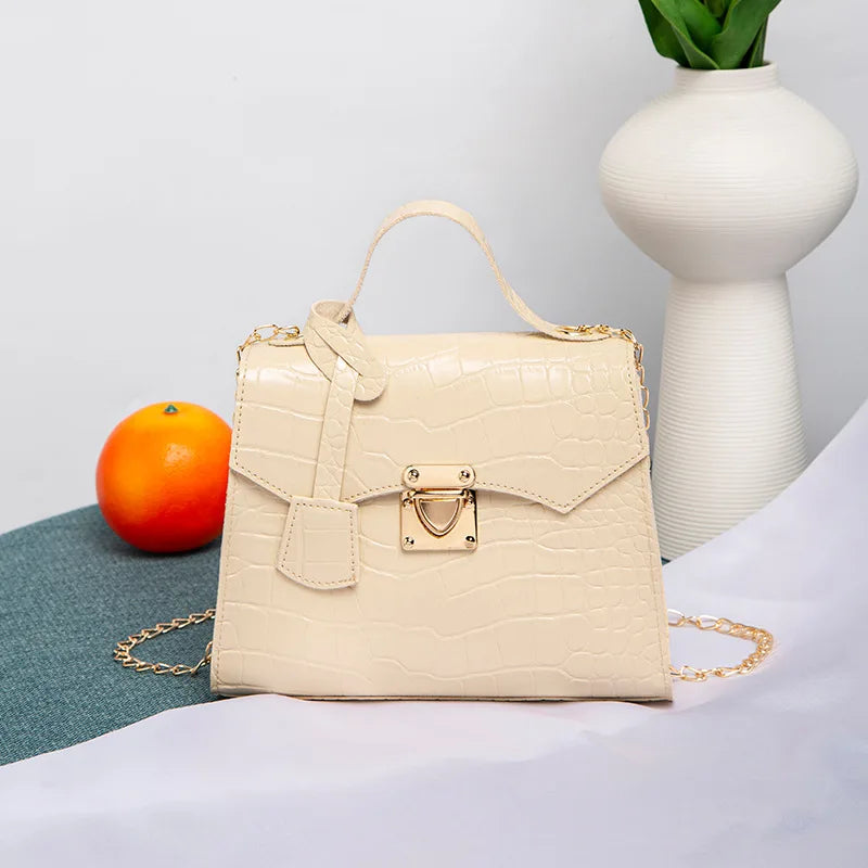 Chic Crocodile Small Tote Bag Ladies Handbag Vintage Square Bag Stylish Chain Shoulder Crossbody Bags Daily Use Phone Coin Purse