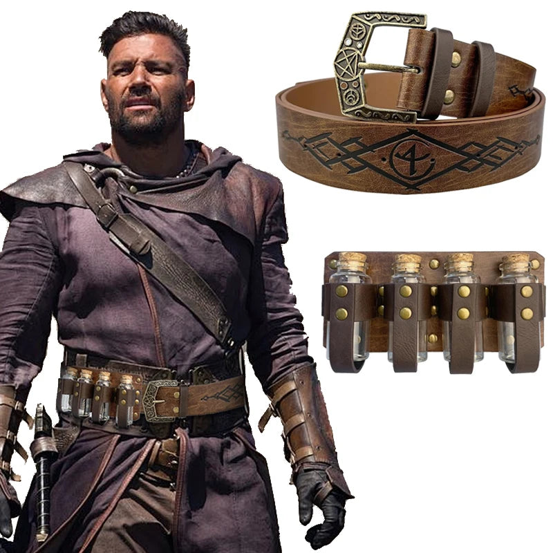 1PC/2pcs medieval Pu leather belt and 4 Cork vials set fantasy witch potion bottle belt relief alchemy Halloween LARP