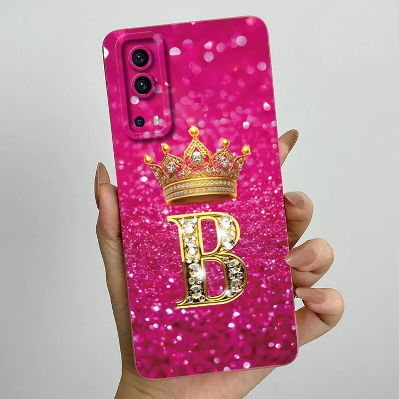 For Vivo Y72 5G V2041 Case Crown Letters Liquid Silicone Soft Phone Cases For Vivo Y52 5G V2053 Y72 Camera Protection Back Cover