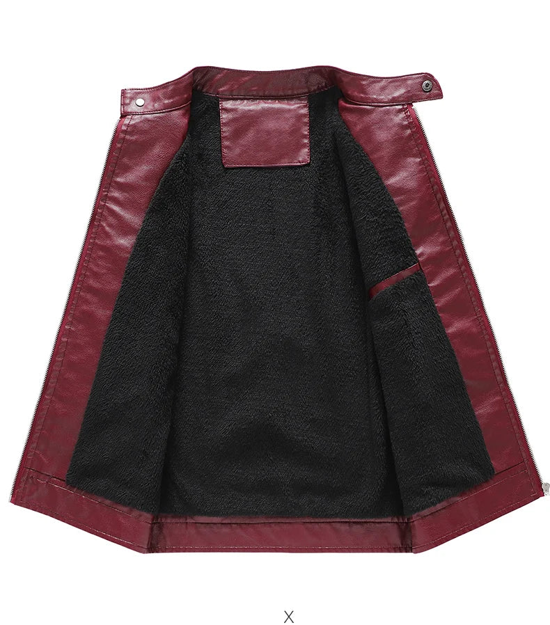 2023 männer Herbst Jacke Bomber Biker Zipper Motorrad Faux Pelzmantel Männlichen Fleece Pilot Vintage Schwarz Rot Braun PU Leder jacke