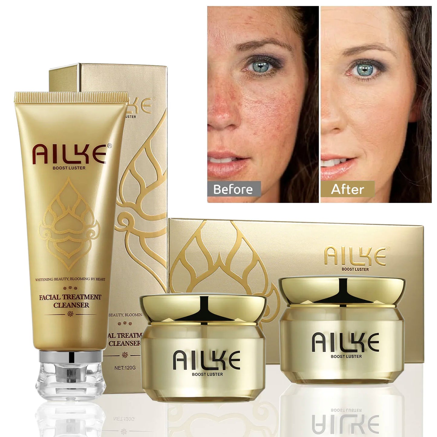 AILKE Lightening Facial Skin Care Cream With Glutathione, Reduce Dark Spots, Improve Dull Skin, Moisturizing Face Clean Set