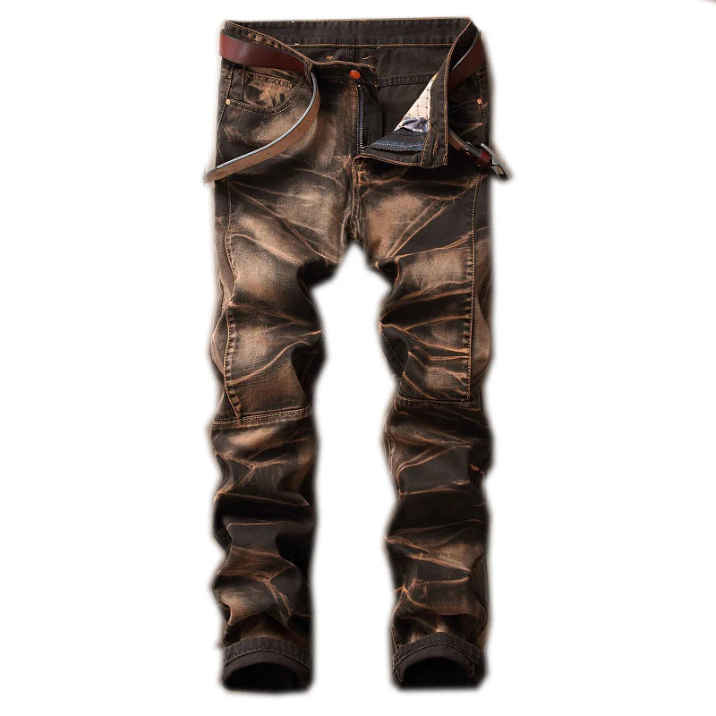 High Quality Men Casual Black Jeans Paint Slim Straight Hole Biker Jeans Autumn Jean Homme Male Denim Pants Plus Size