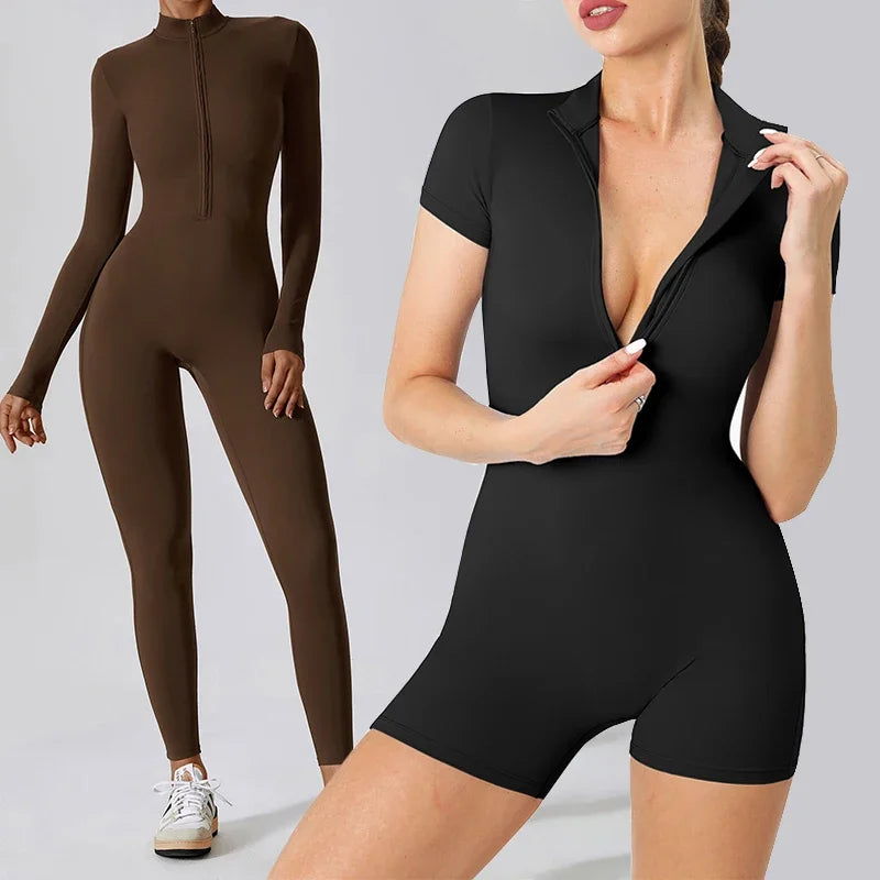 Warm Longsleeve Jumpsuts Women Thickened Sport Overalls Gym Set Zipper Fitness Bodysuits Winter Jumpsuit Workout Tracksuit