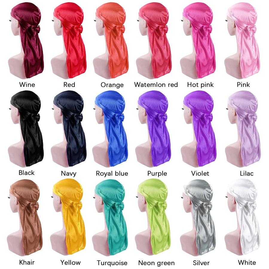 Unisex Seidige Durags Bandanas Turban Hut Perücken Doo Männer Satin Durag Biker Kopfbedeckung Stirnband Haar Zubehör Extra Lange Schwanz Du-Rag