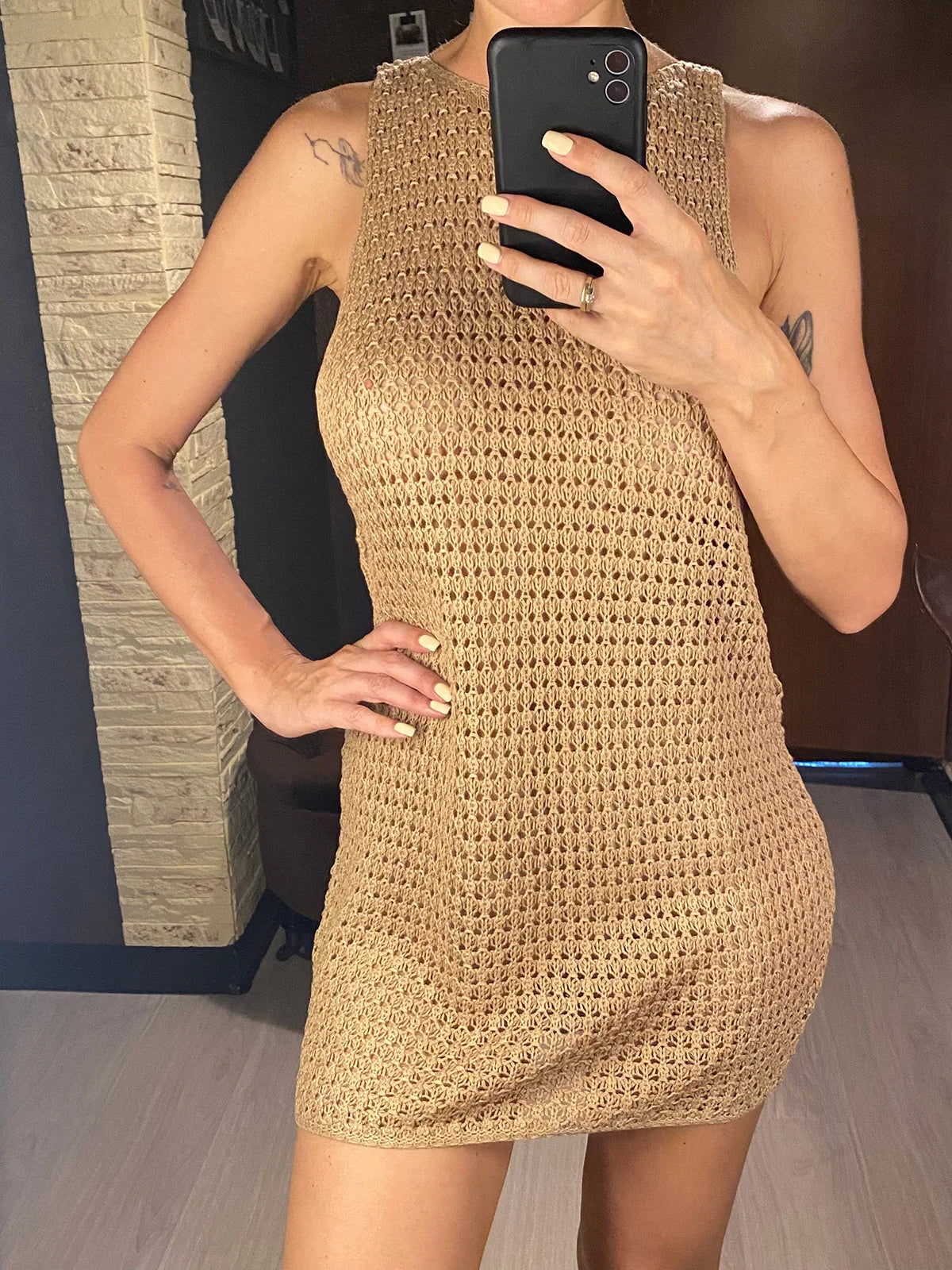 New Backless Cut Out Crochet Knitted Tunic Beach Cover Up Cover-ups Beach Dress Beach Wear Beachwear Female Women