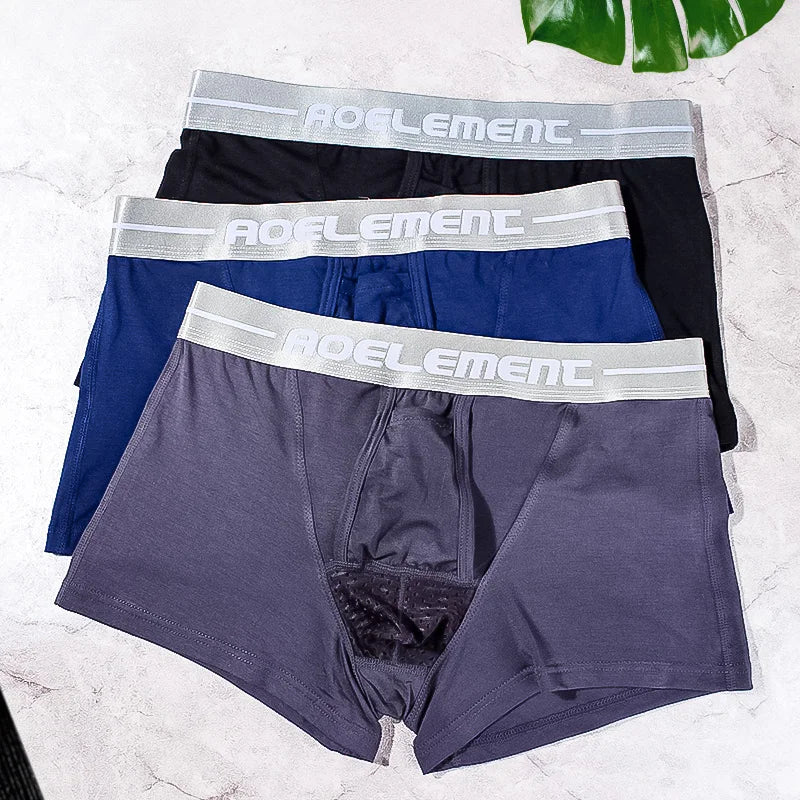 3PC Bullet separate underwear Men's ventilated summer dry underpants Ice silk bag ice healthy boxers