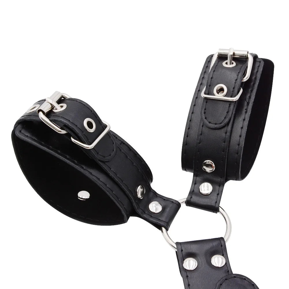 B*ndage R*straint Kit Adjustable Collar & Wrist Cuffs Durable PU Leather Fetish Play Set for Adult Couples