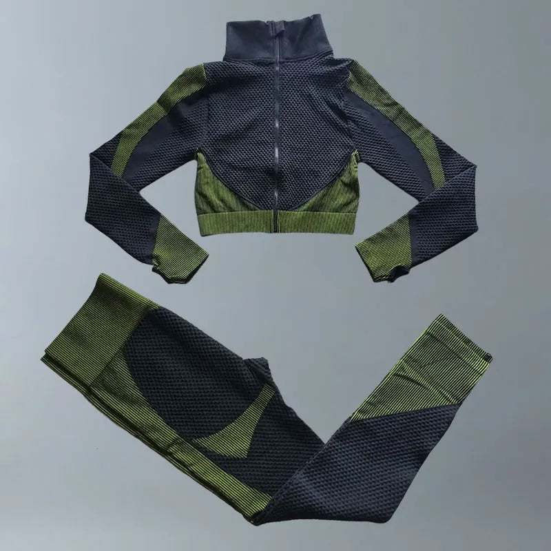 Yoga Suits Women Fitness Wear Gym Set Sports Outfits Training Exercise Workout Pants Long Sleeve Crop Top Bra Womens Tracksuits