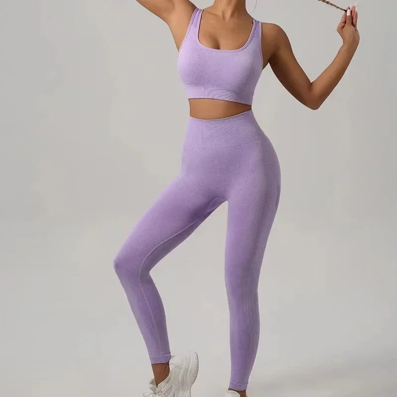 Nahtlose Yoga-Set für Damen, Beauty Back, Sport-BH + Hüftlifting-Leggings, Workout-Set, atmungsaktives Fitness-Set, Fitnessstudio-Kleidung