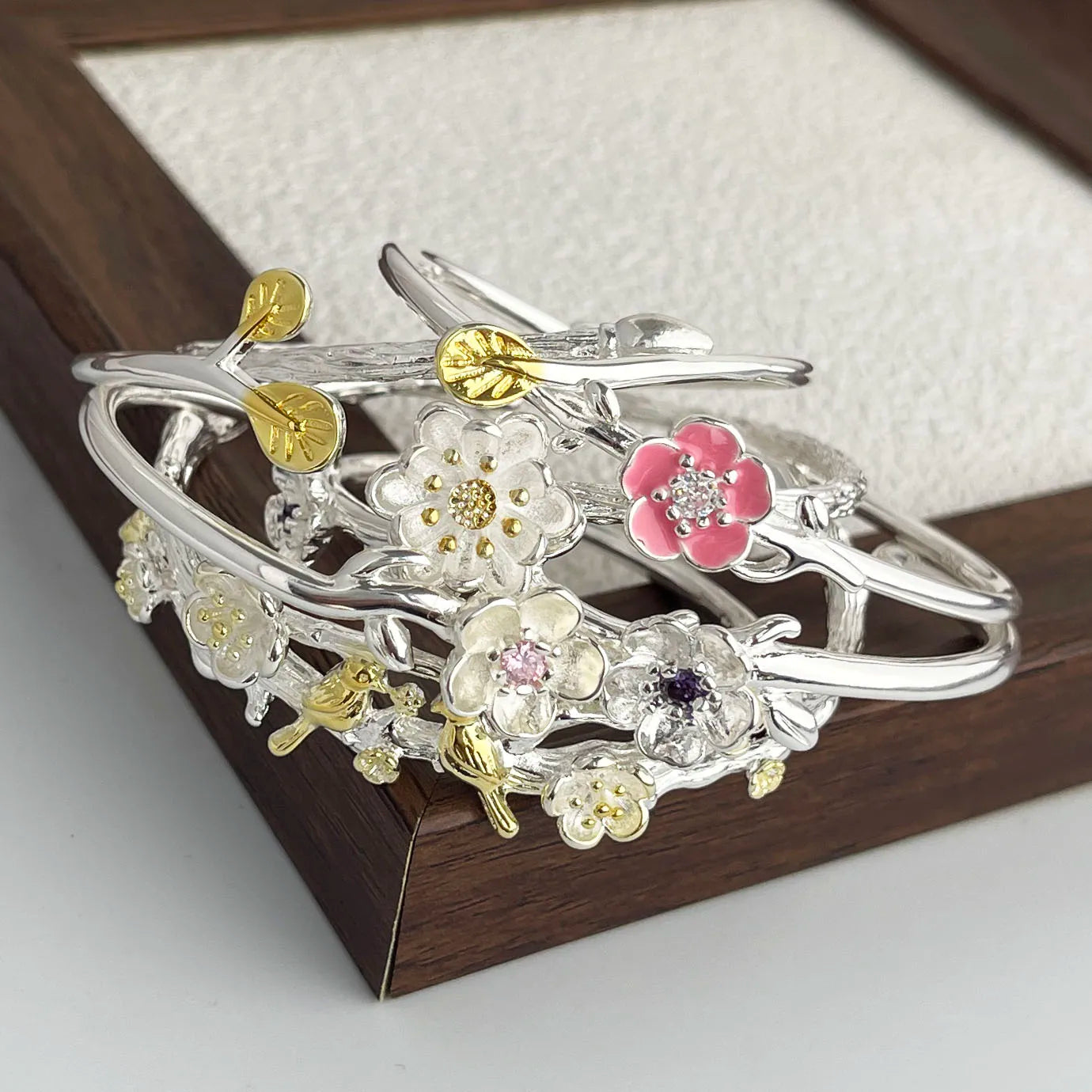 100% Solid 925 Sterling Silver Metal Bracelet for Women FLower Handmade Simple Wide Heart Chain Bracelet Birthday Gift Party