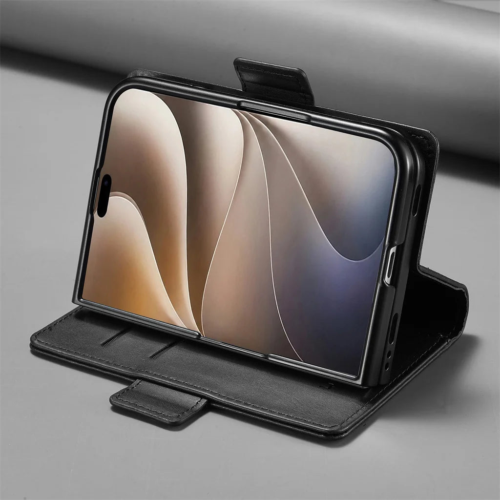 Business Leather Wallet Phone Case For Apple iPhone Duo RFID Blocking Credit Card Holder Hinge Protective Shockproof Full Cover