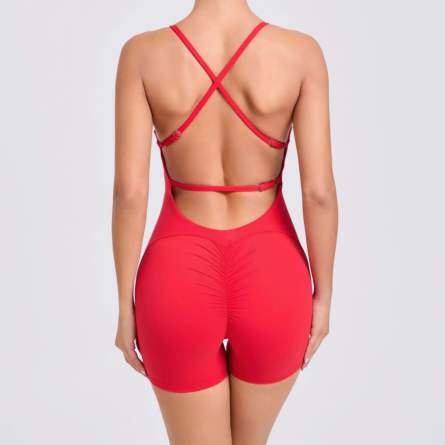 Gym Workout Clothes Backless One-Piece Yoga Suit Tight-Fitting Sports Bodysuit Fitness Suit Adjustable Shoulder Strap Jumpsuit