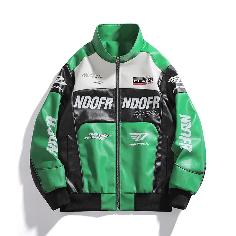 New Motorcycle PU Leather Bomber Jacket Japanese Loose Fashion Flight Jacket Large Size Men's Printed Faux Leather