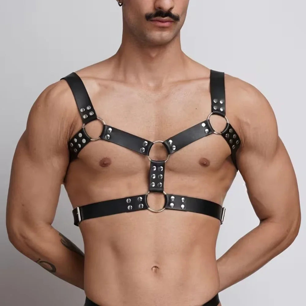 Men PU Leather Gothic Punk Y2K Harness Chest Belt Adjustable Waist Belt Cosplay Costume Streetwear Exotic Club Daily