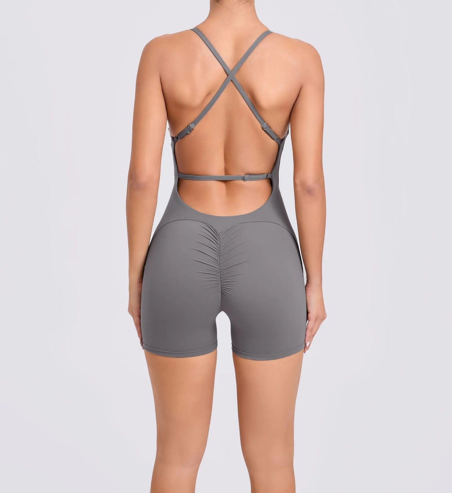 Gym Workout Clothes Backless One-Piece Yoga Suit Tight-Fitting Sports Bodysuit Fitness Suit Adjustable Shoulder Strap Jumpsuit