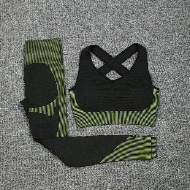 New  Spring Autumn Set Reticulate Stretch Fitness Seamless  Sportswear Suit For Women