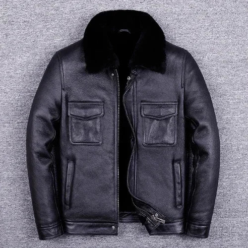 Mens Real Fur Coat Winter Warm Men Fur Coats Genuine Leather Motorcycle Jacket Natural Leather Fur Manteau Homme SGG1109