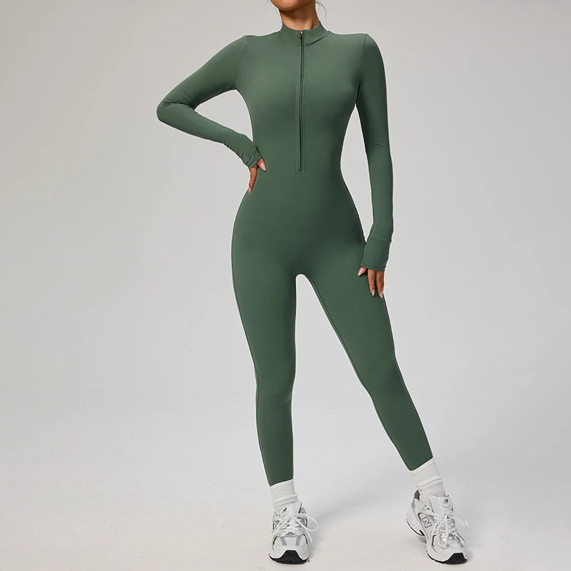 SOISOU Zipper Jumpsuit Women Quick Dry Clothing Sportswear Woman Gym Yoga Sport Sets Spandex Nylon Workout Sets Women Tracksuit