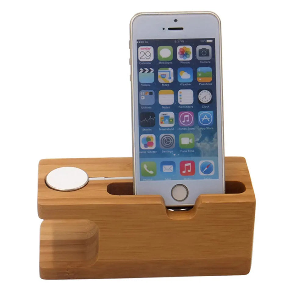 Wooden Charging Dock Station for Mobile Phone Holder Stand Bamboo Charger Stand Base For Apple Watch series and For iphone