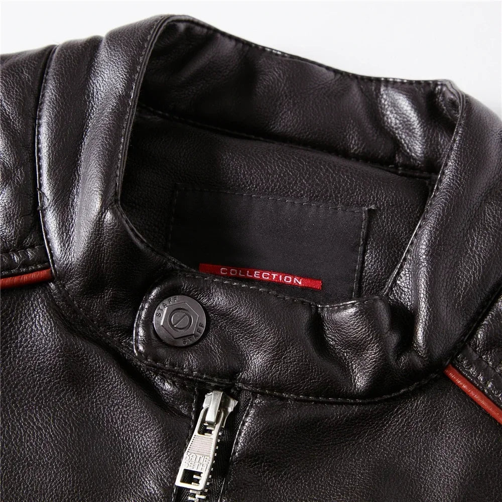 Leather Jacket Streetwear Biker Coat Slim Fit Autumn Winter Coat Men Fur Lined Men Motorcycle Jacket Fashion Men Jacket