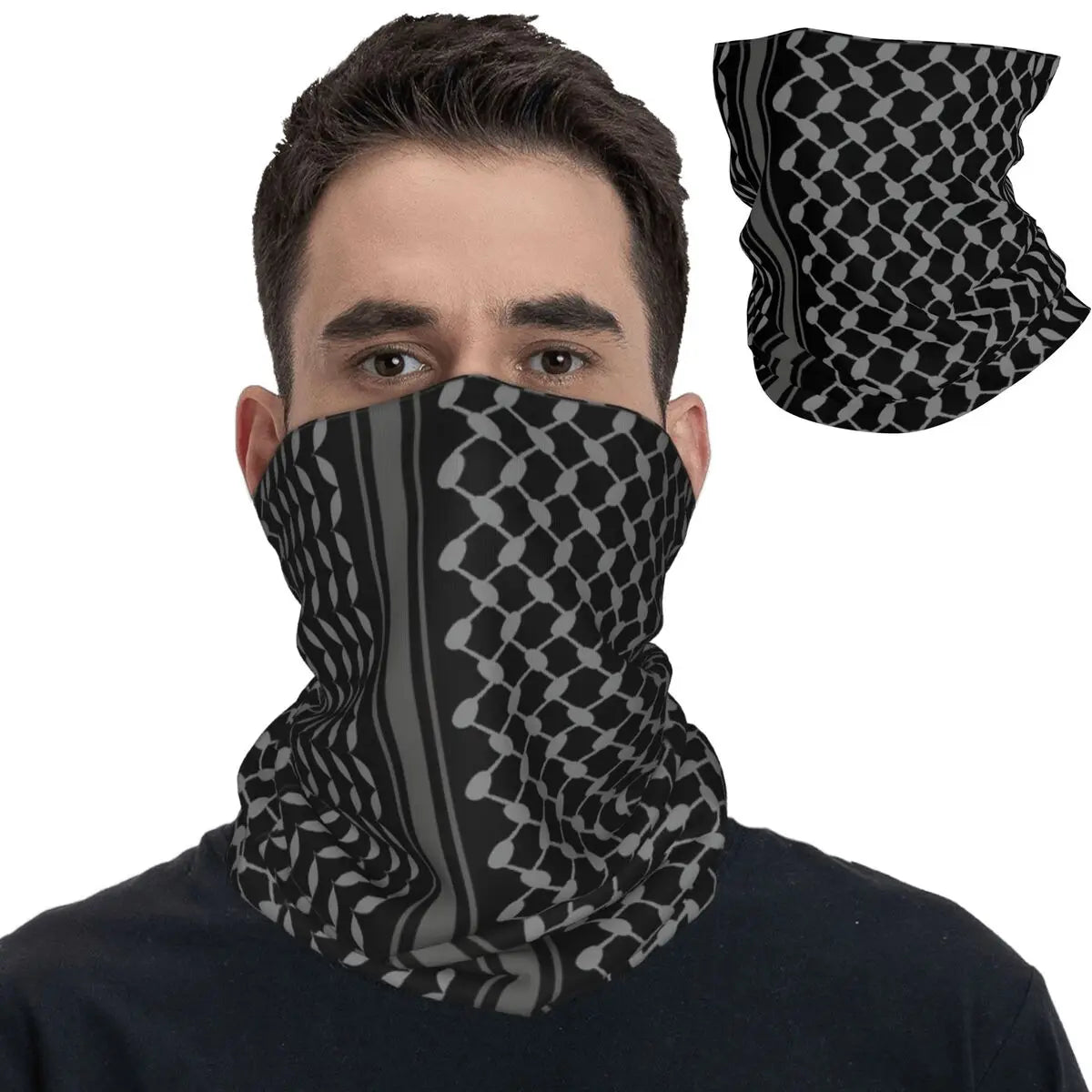 Keffiyeh in Schwarz, Shemagh, taktisches Bandana, Halstuch, bedruckt, Sturmhaube, Wickelschal, warme Kopfbedeckung, Wandern, Unisex, Erwachsene, Winter